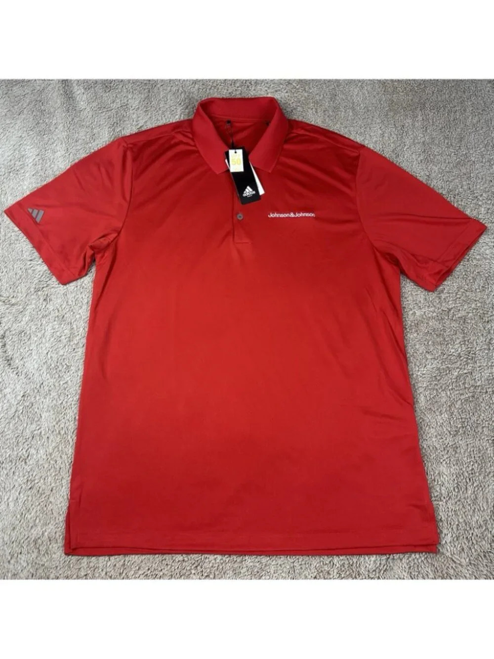 NWT Adidas Golf Polo Shirt Mens Large Red Johnson & Johnson Performance UPF 50+